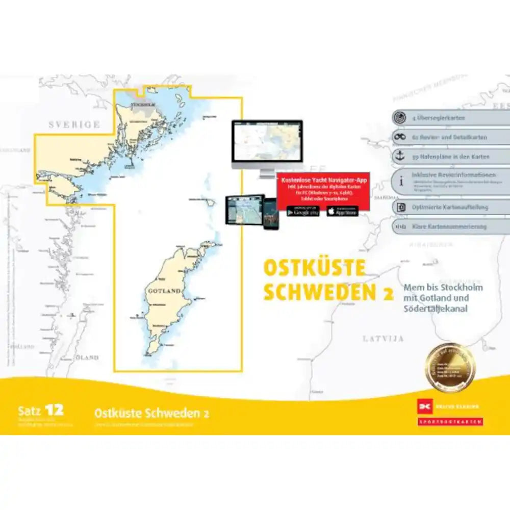Sportbootkarten Satz 12: Ostküste Schweden 2, Mem bis Stockholm mit Gotland und Södertäljekanal