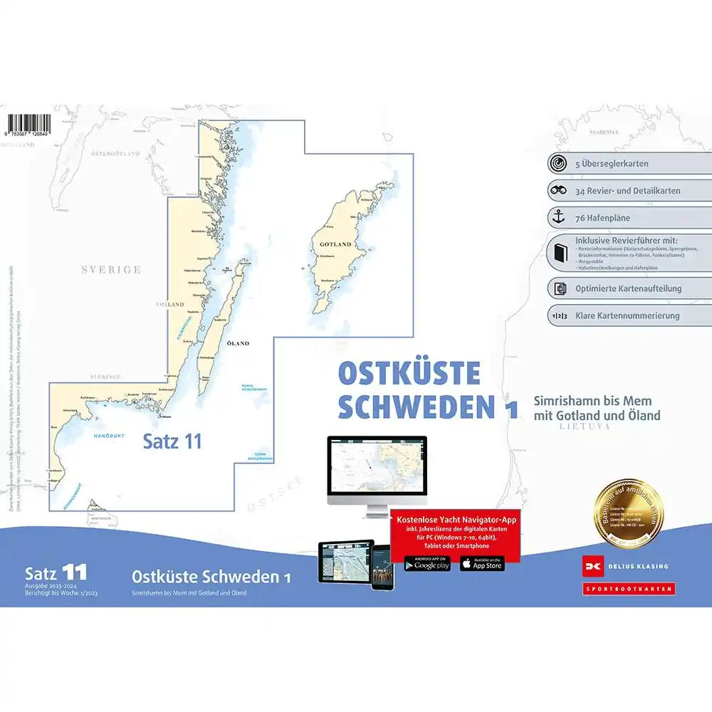Sportbootkarten Satz 11: Ostküste Schweden 1, Simrishamn bis Mem mit Gotland und Öland