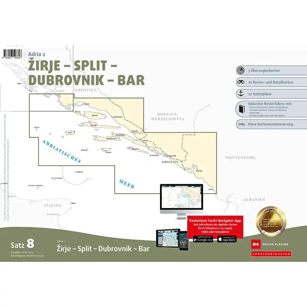 Sportbootkarten Satz 8: Adria 2, Zirje - Split - Dubrovnik - Bar