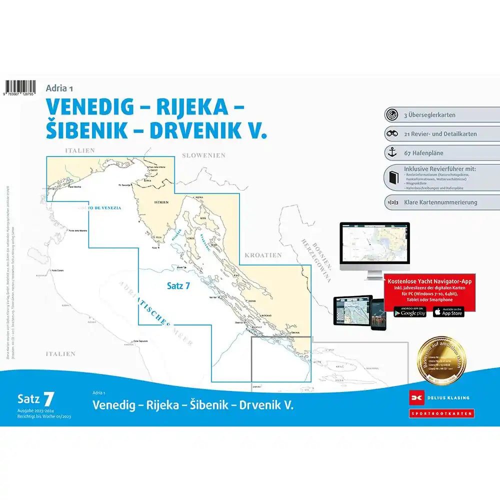 Sportbootkarten Satz 7: Adria 1, Venedig - Rijeka - Sibenik - Drvenik V.