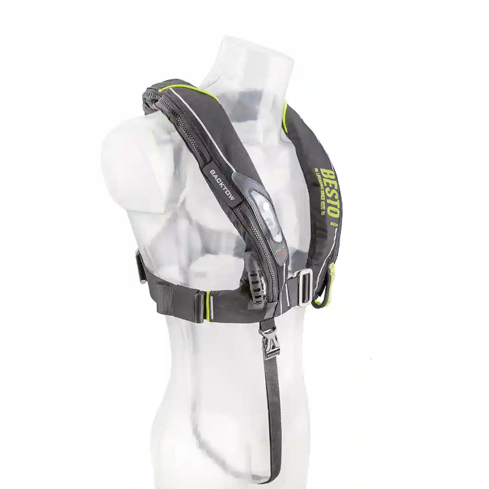 BESTO Rettungsweste Ultimate BackTow 300N - mit Harness, Schrittgurt, Blitzlicht & Sprayhood - UML PRO ELITE - schwarz/gelb