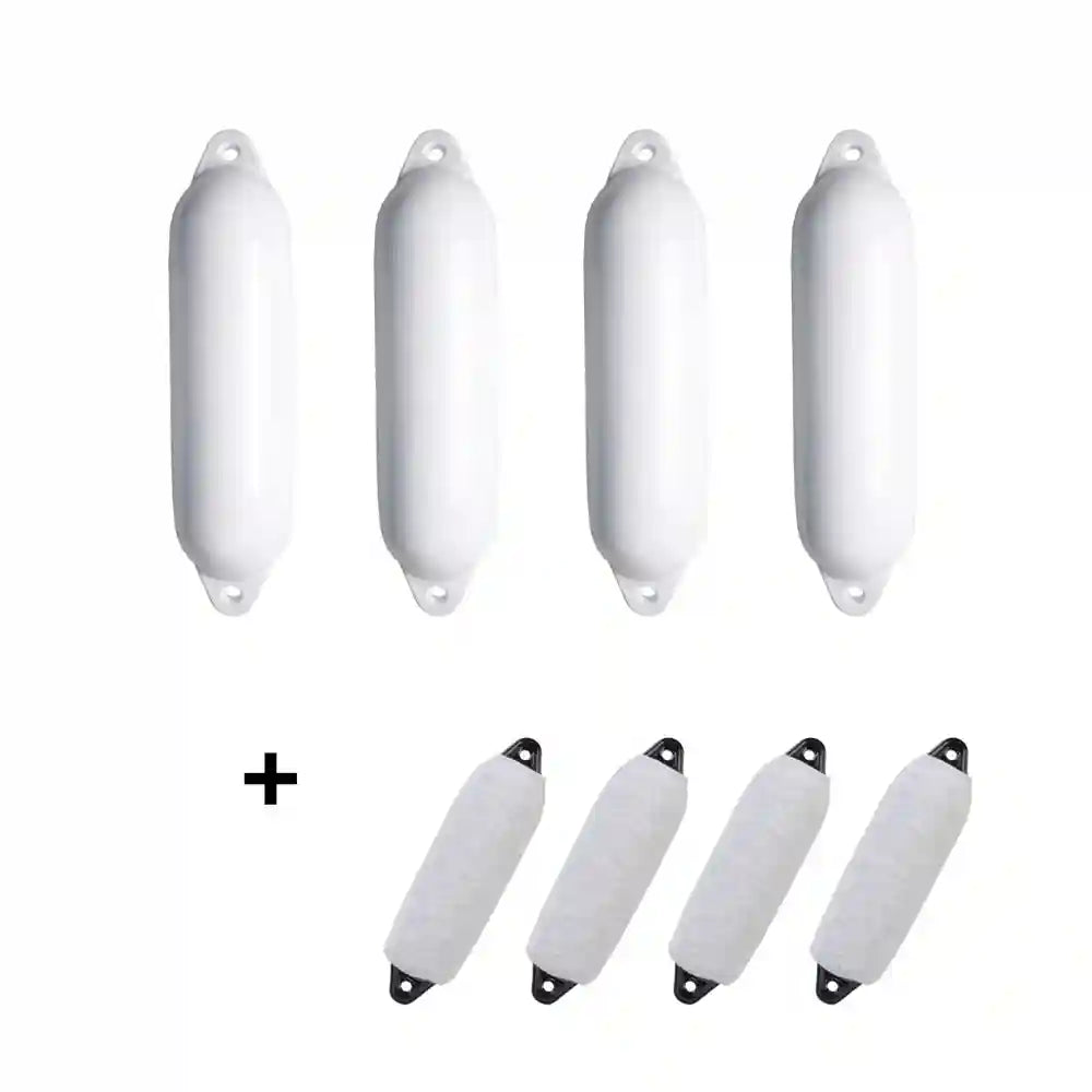 SET: 4x Majoni Star-Fender 45 weiß - 72 x 24 cm - mit 4x Fender-Überzügen in grau