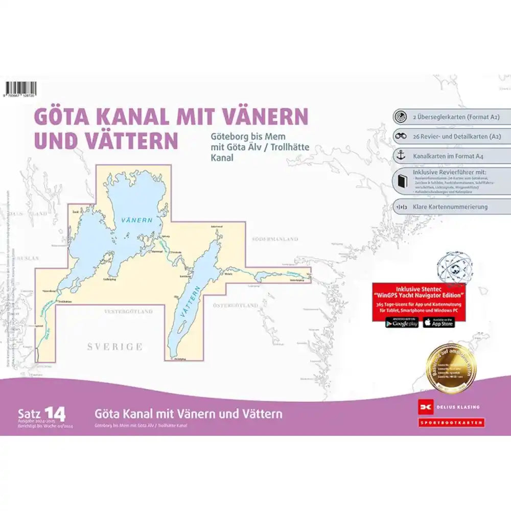 Sportbootkarten Satz 14: Göta Kanal, Sportbootkarten Satz 14: Göta Kanal mit Vänern und Vättern, Göteborg bis Mem mit Göta Älv und Trollhätte Kanal