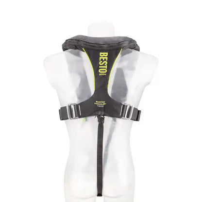 BESTO Rettungsweste Ultimate BackTow 300N - mit Harness, Schrittgurt, Blitzlicht & Sprayhood - UML PRO ELITE - schwarz/gelb