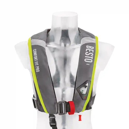 BESTO Rettungsweste Comfort Fit Pro 220N LB - mit Harness & Schrittgurt- UML PRO ELITE Auslöser